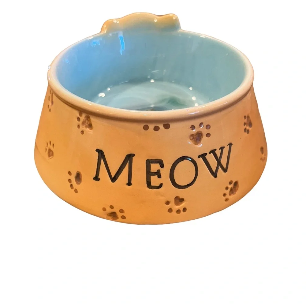 Vintage Cat Food/Water Dish Ceramic, Retro